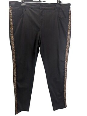 Joseph Ribkoff Black Skinny Jeans with Leopard-Print Side Stripes Plus Size 22